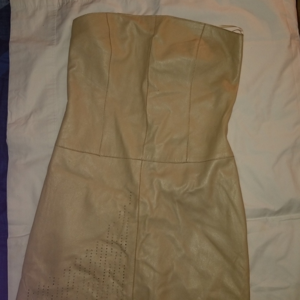 BCBG MAXAZRIA LEATHER MINI SLEEVELESS DRESS